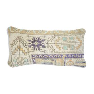 Handmade oushak rug pillow cover, lumbar ethnic decor 10'' x 20'' (25 x 50 cm)