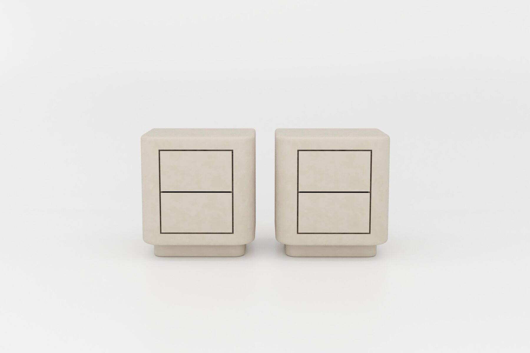 Handmade Textured Plaster Nightstands with Walnut Interior, set of 2