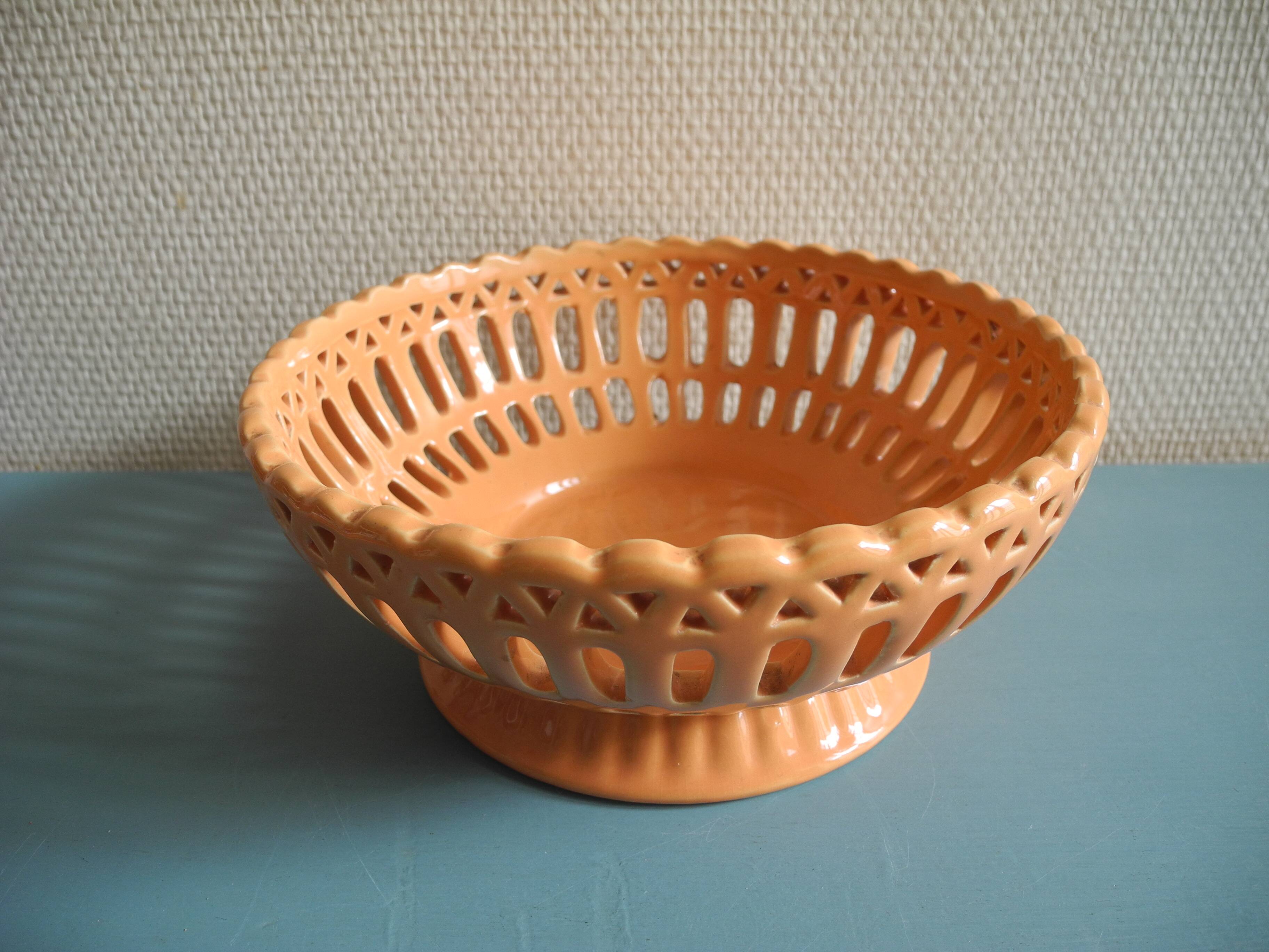 Old basket bowl earthenware vintage decorative earthenware basket