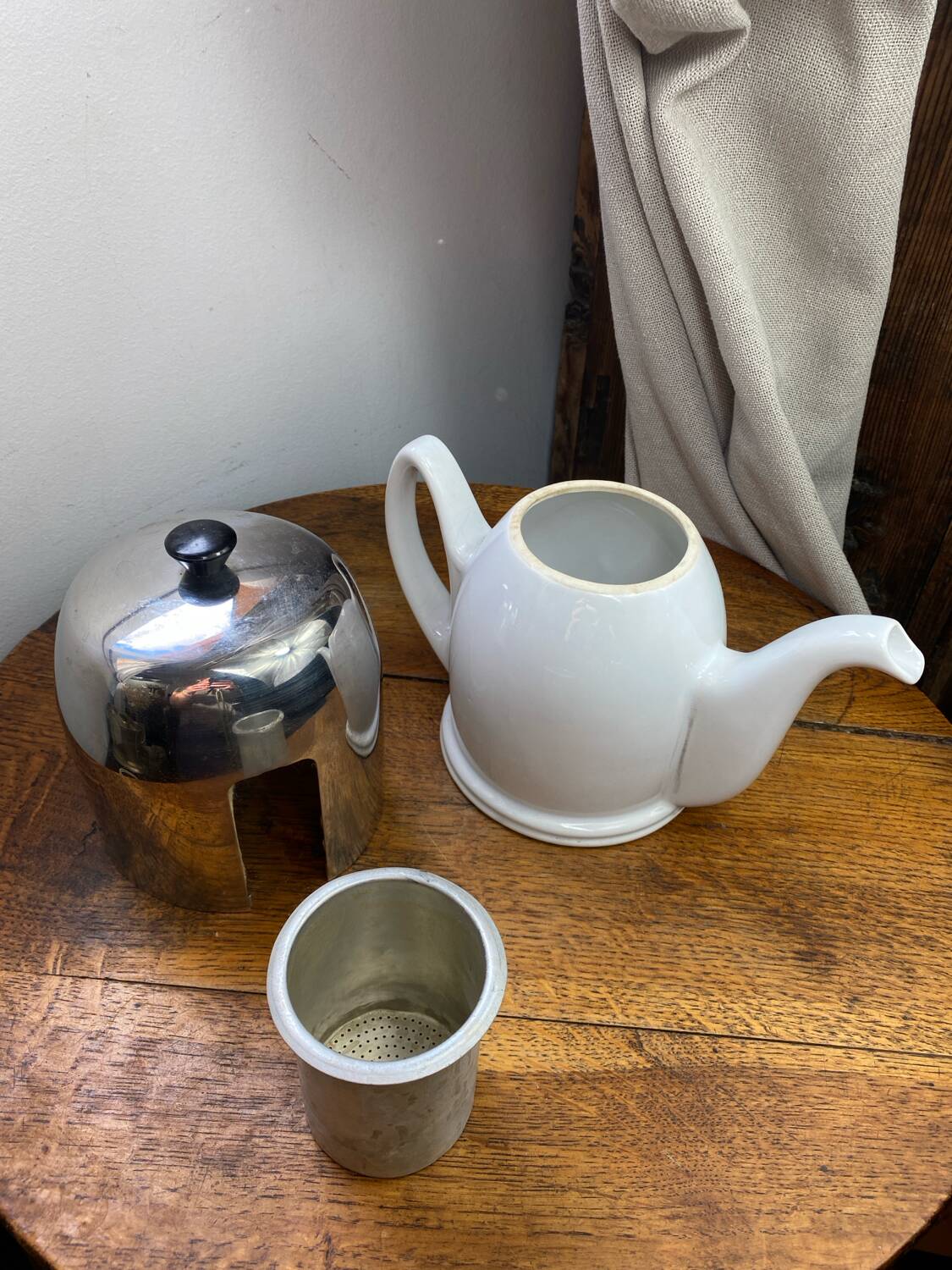 Salam Tea teapot, porcelain and stainless steel