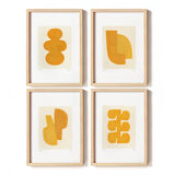 Series of 4 paintings on paper - yellow abstract compositions - signed Eawy