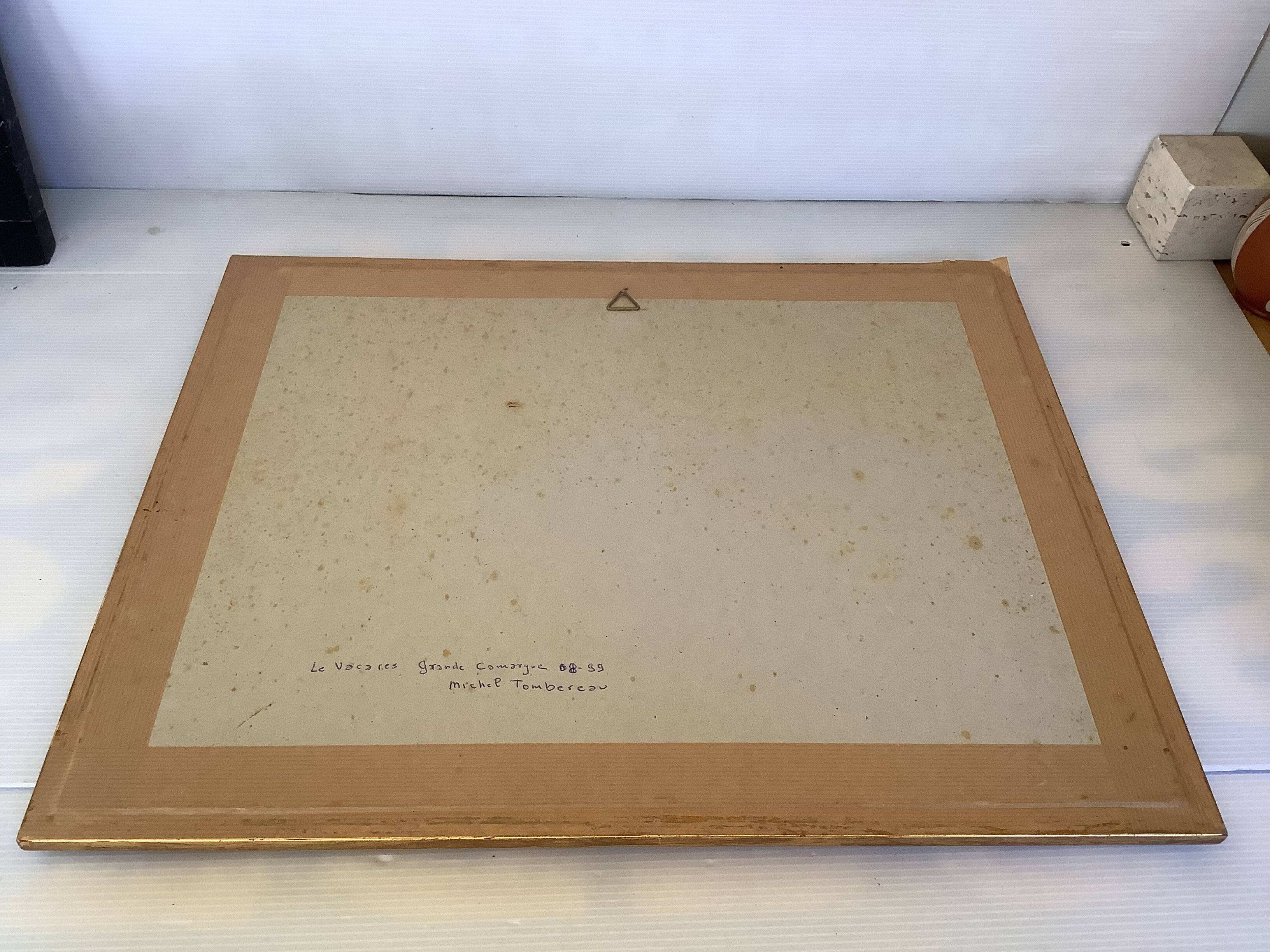 Tableau encadré la Camargue signé Michel Tombereau