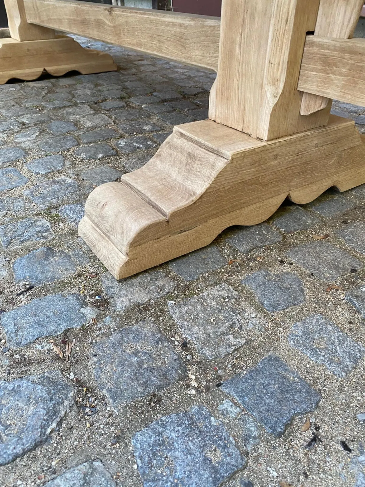 Large stripped monastery table in raw solid oak 225cm 1970