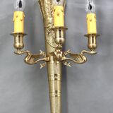 Large pair of Napoleonic gilt bronze empire style wall lights with three candles