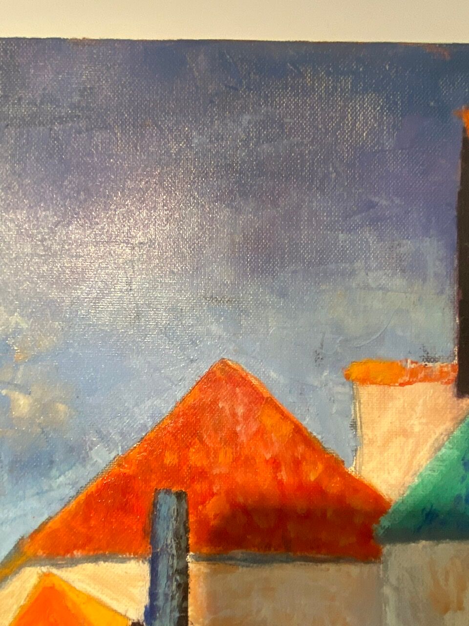 Old painting, cityscape signed and dated 79