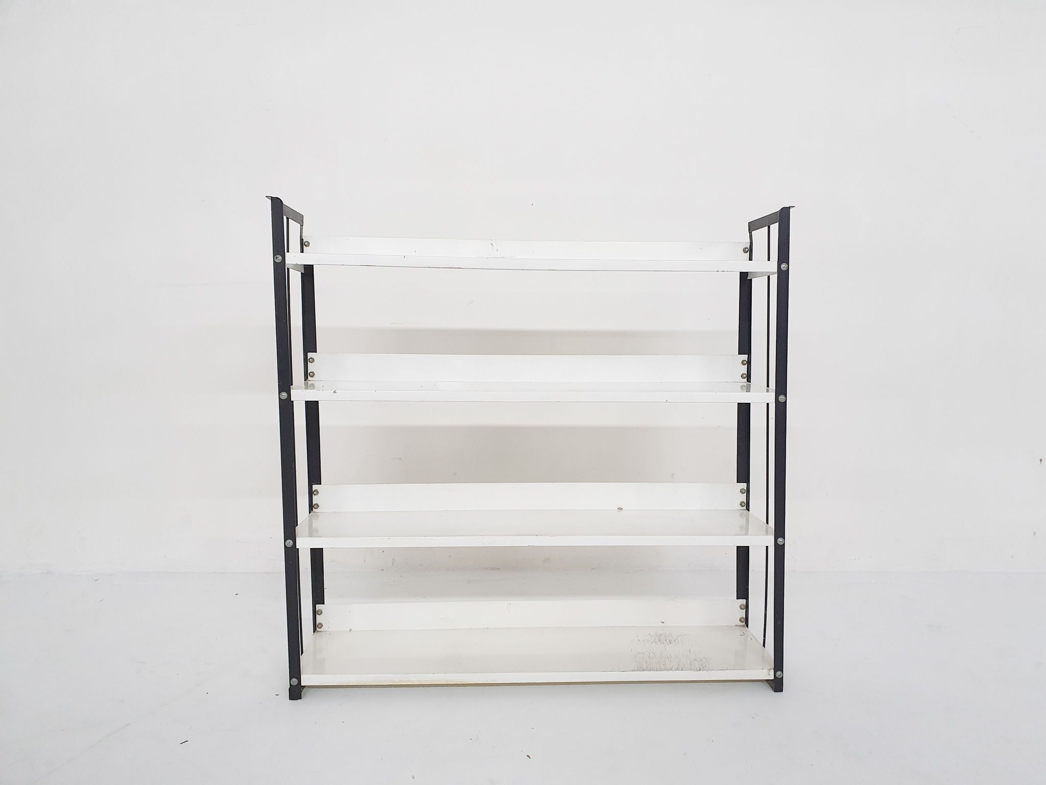 Black and white metal book shelves attrb. to Tomado, Holland, 1950's