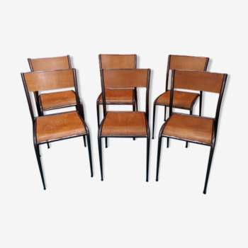 Lot de 6 chaises école bois métal années 70