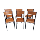 Lot of 6 school chairs wood metal 70s