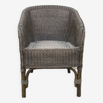 Khaki rattan armchair