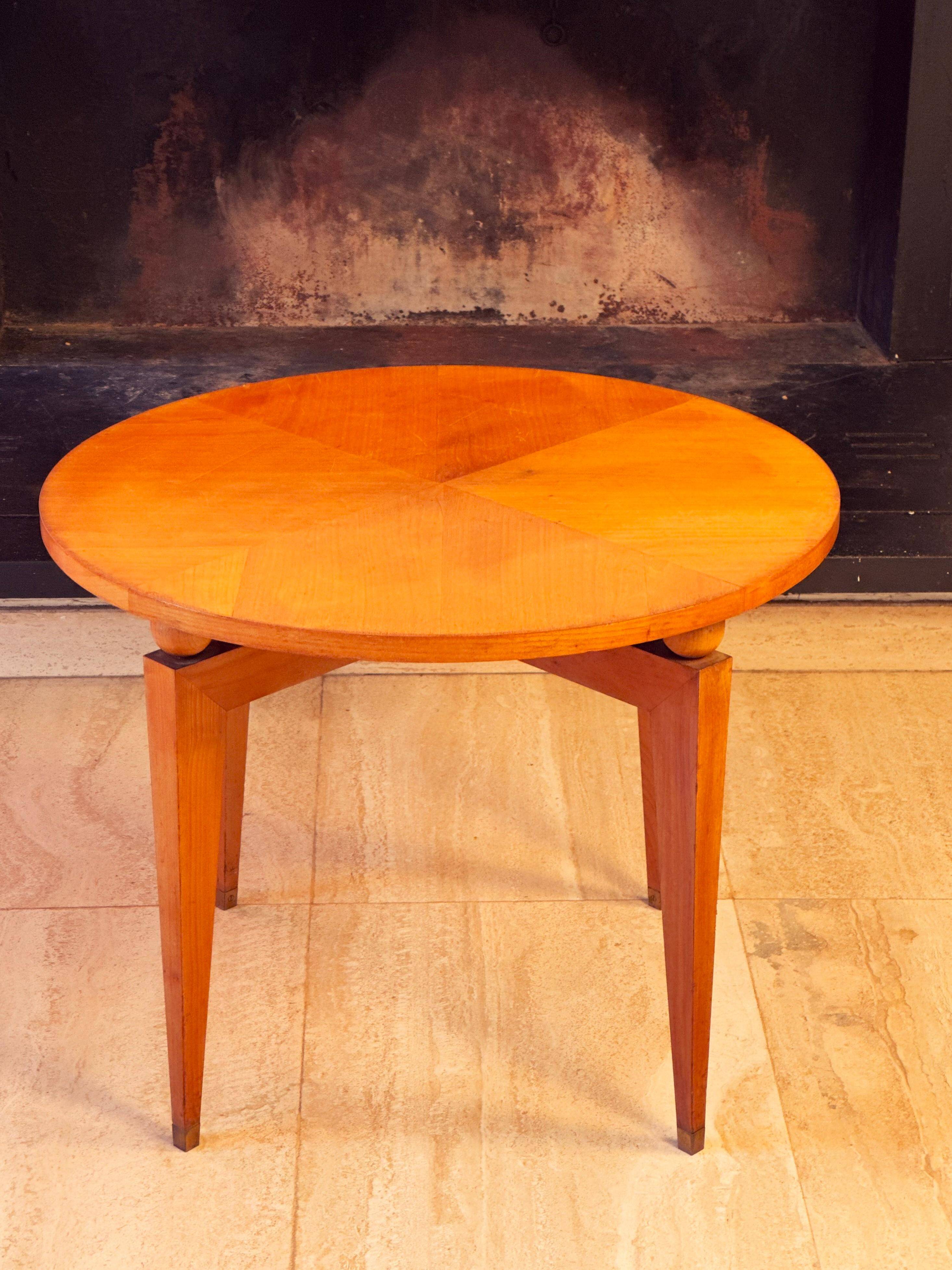 Maison Gouffé Gueridon Table in Sycamore and Bronze, France, circa 1950