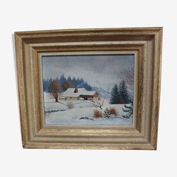 Oil on canvas signed "Snow Landscape in Switzerland"