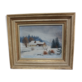 Huile sur toile signée "Paysage de neige en Suisse"