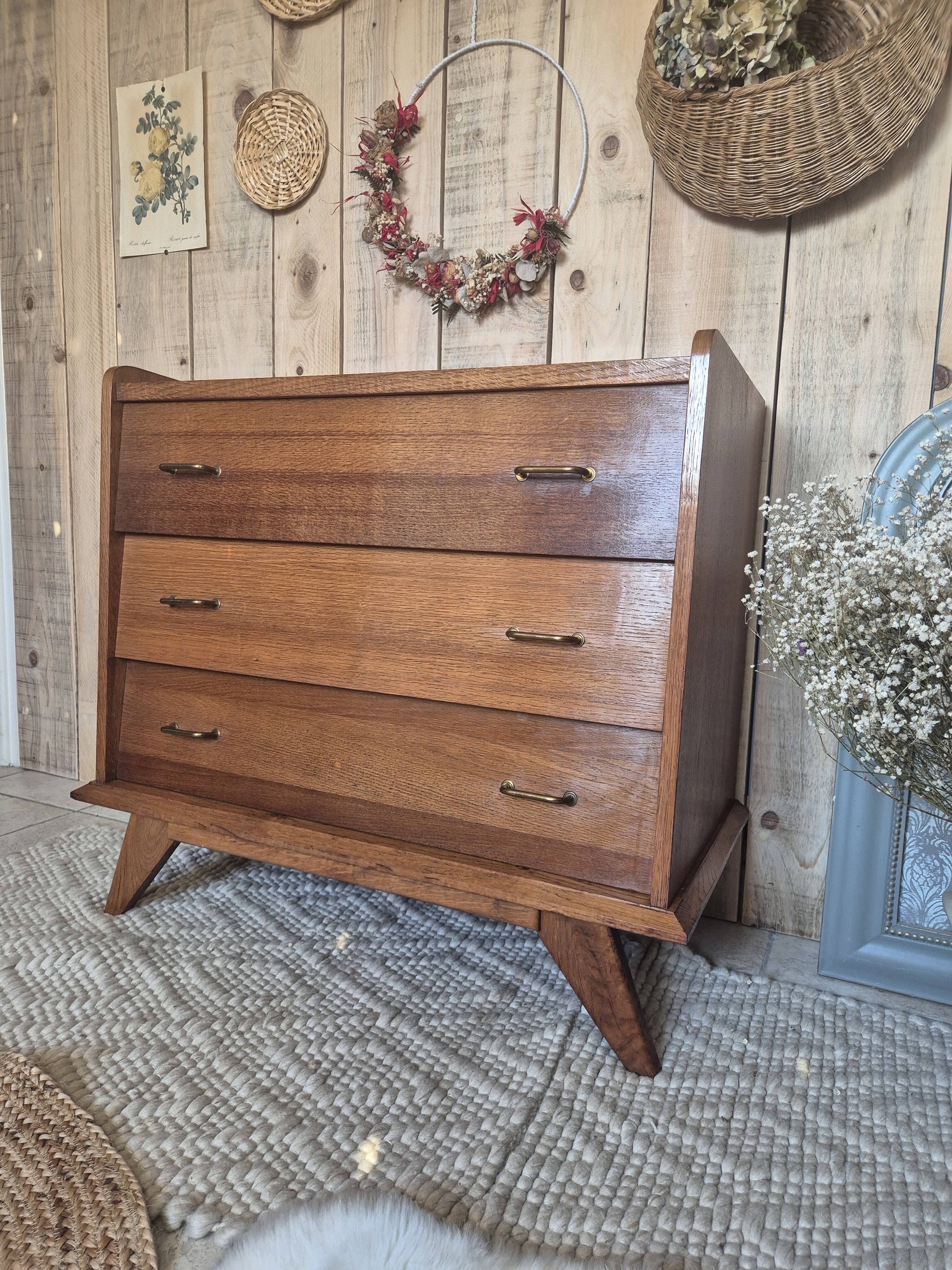 Vintage Scandinavian chest of drawers with compass feet