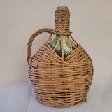 Green glass carafe with wicker covering – 2 litres – 1960s–1970s