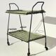 Vintage rolling table from 1960 - green rattan and black tubular metal