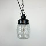 Industrial Bakelite Pendant Light with Ribbed Glass, 1970s