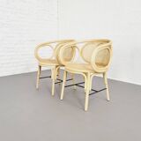 Rattan and cane armchairs, set of 2