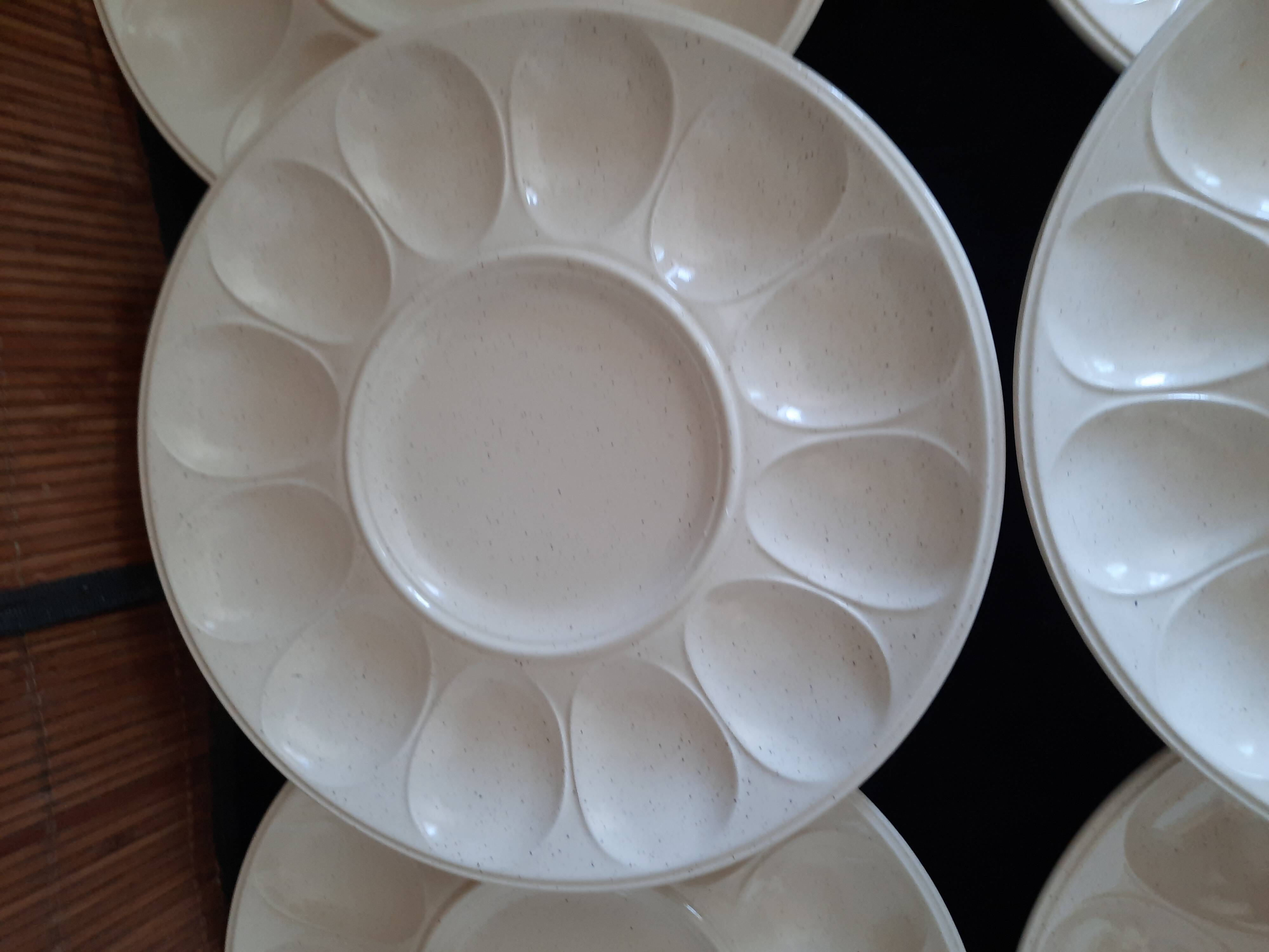 Set of 6 Vintage Mimosa Egg Plates – Speckled Cream Ceramic