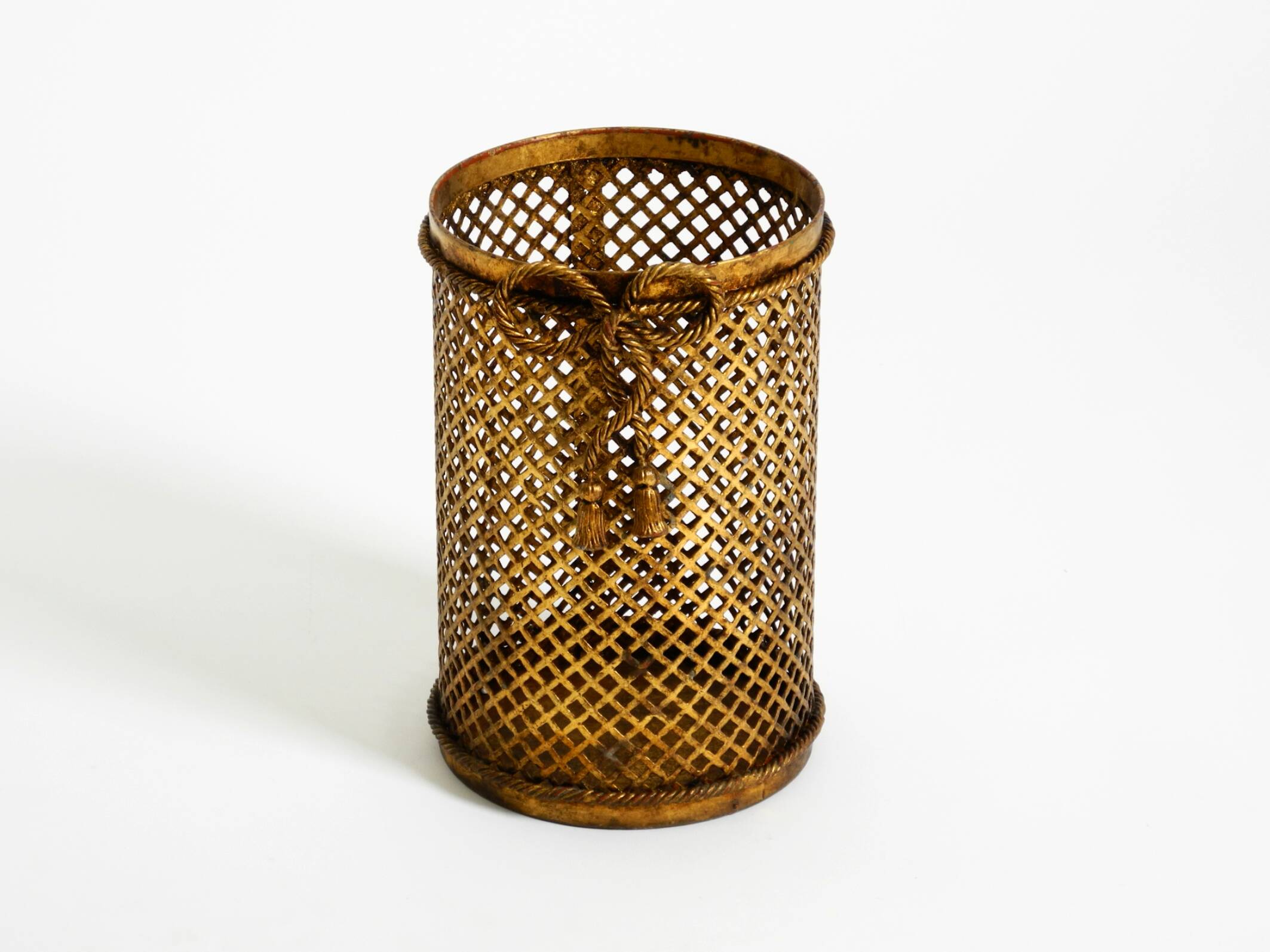 Mid Century Italian Regency Gilt Metal Waste Paper Bin from Li Puma