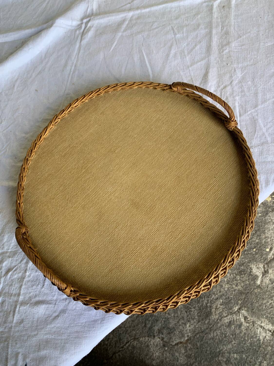 Woven wicker serving tray - 1970s