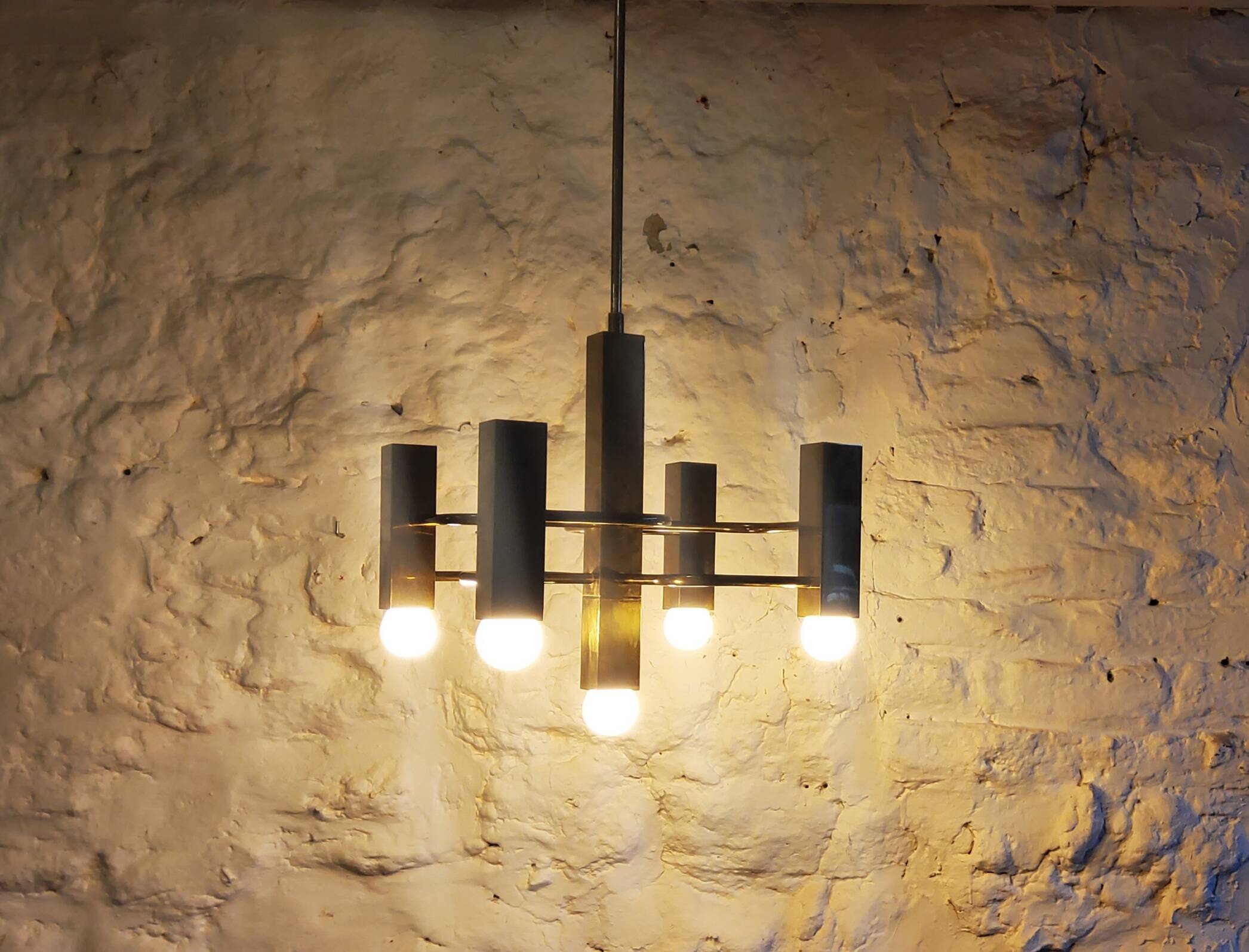 Lustre vintage Sciolari 5 feux par Boulanger 1970