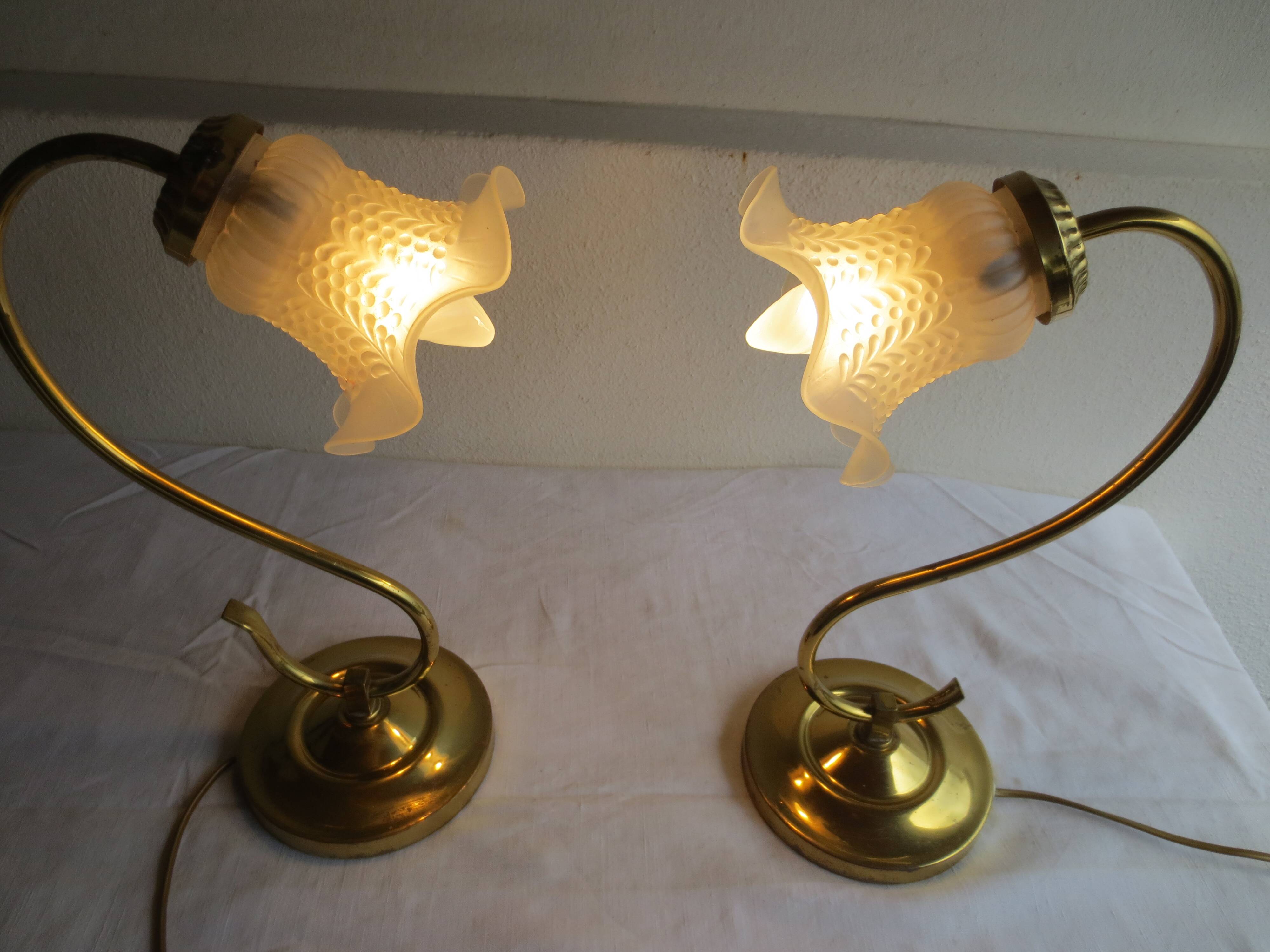 duo de lampe de table en métal doré