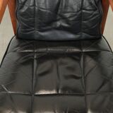 Black leather set of 2 Art Deco design dining/side chairs with armrests