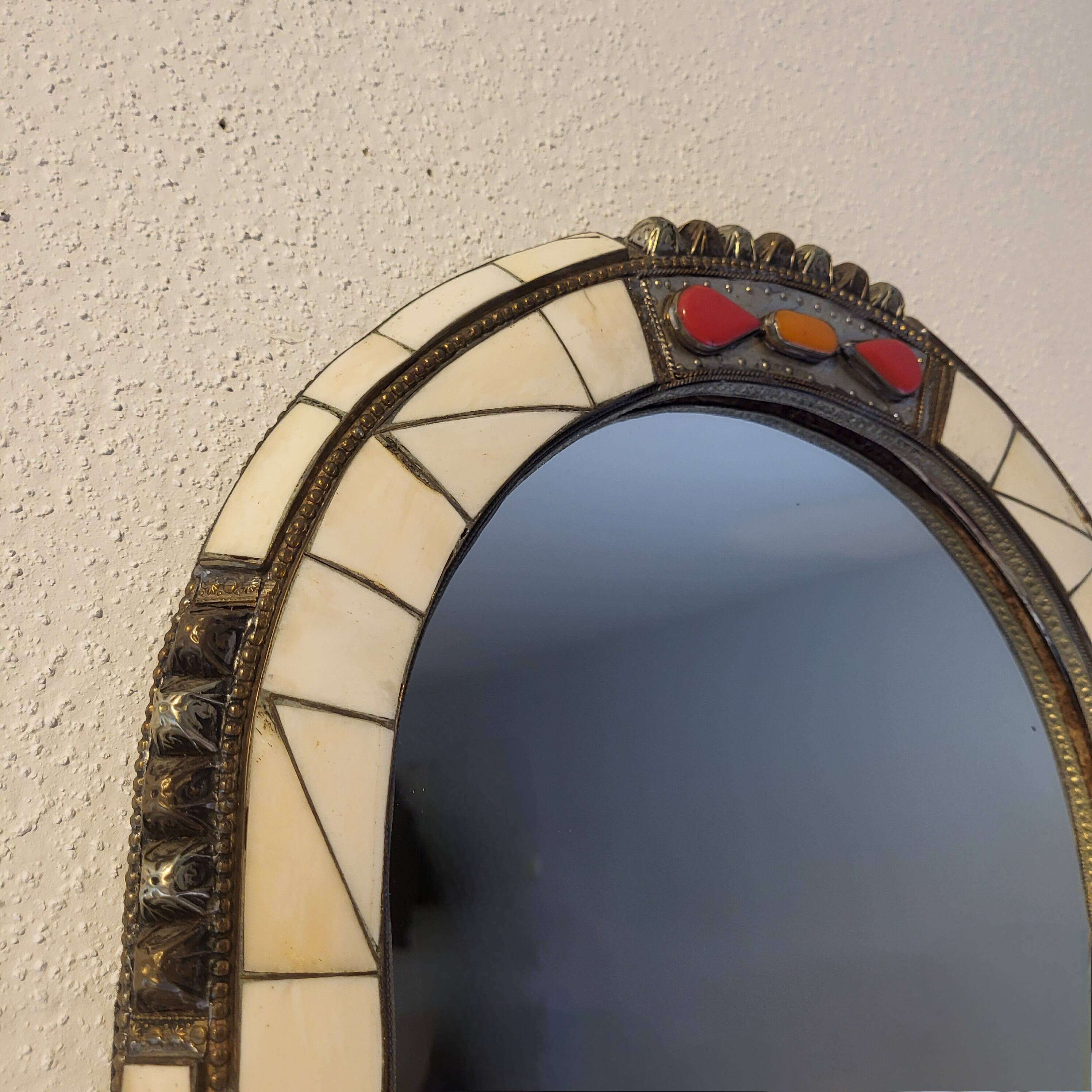 Ethnic bone and stone mirror
