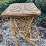 Vintage rattan magazine rack table