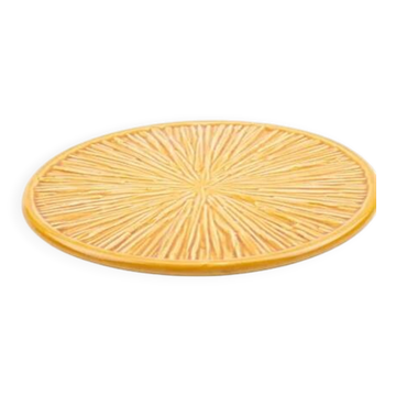 Round vintage Keralux Boch Frères plate - Relief Straw decoration