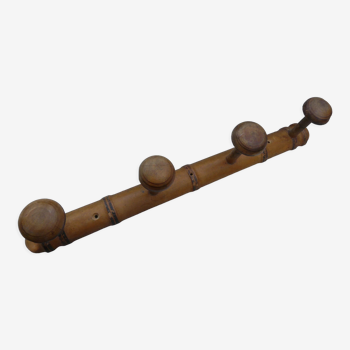 Rustic wooden coat rack turned in imitation of bamboo 1900 4 hooks