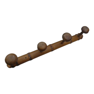 Rustic wooden coat rack turned in imitation of bamboo 1900 4 hooks