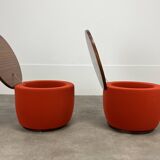 Pair of space age side tables, red velvet from the 70s