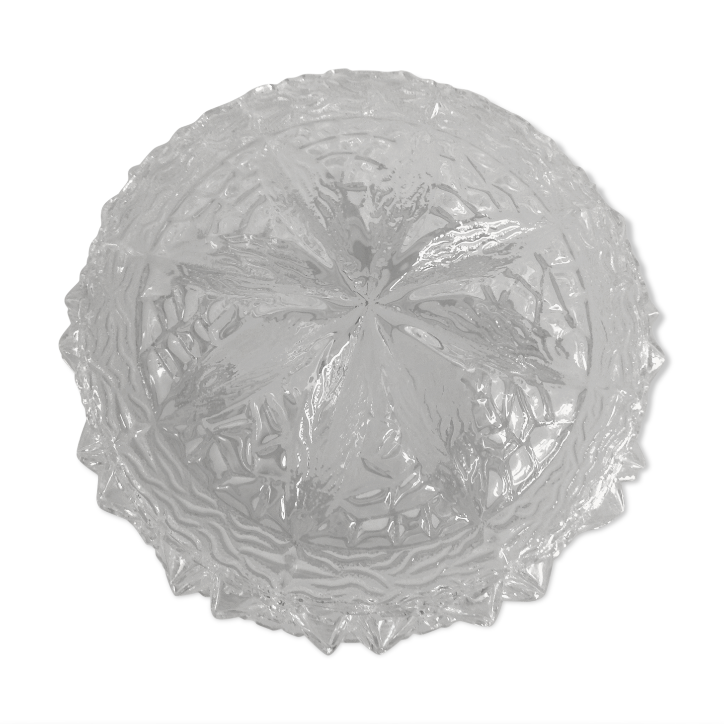 Structured glass round ceiling lamp vintage 60s-70s