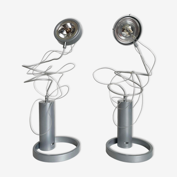 Paire de lampes de table design halogènes postmodernes, Italie années 1980, 1990