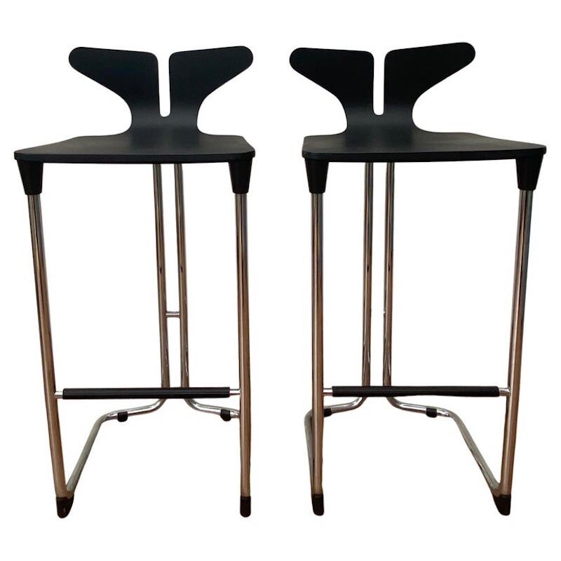 Modern Black and Chromed Barstools from Casamania, Set of 2