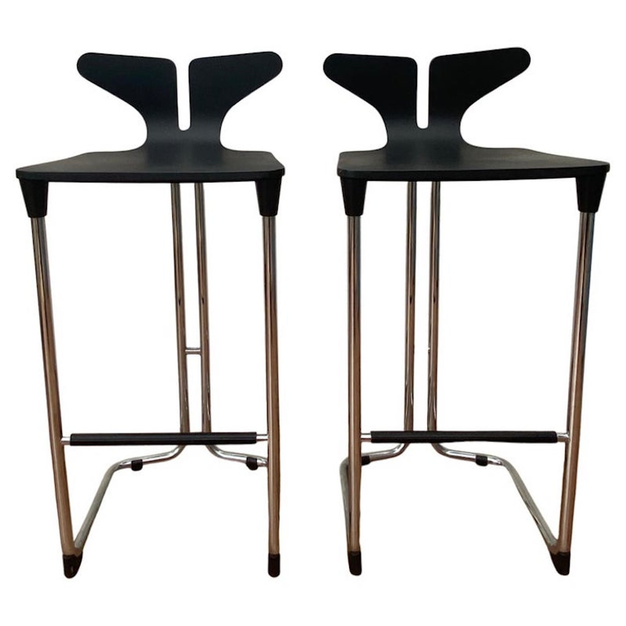 Tabourets de bar modernes noirs et chromés de casamania, set de 2