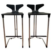 Tabourets de bar modernes noirs et chromés de casamania, set de 2