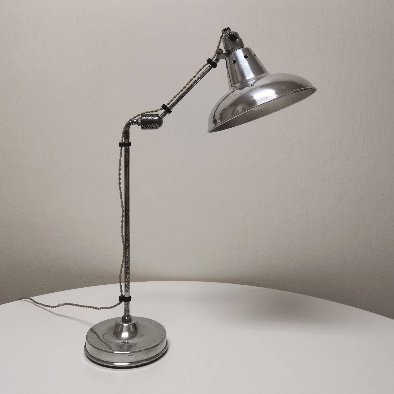 Articulated industrial lamp, nickel-plated, Houillon Nancy,