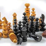 Antique wooden chess set and board