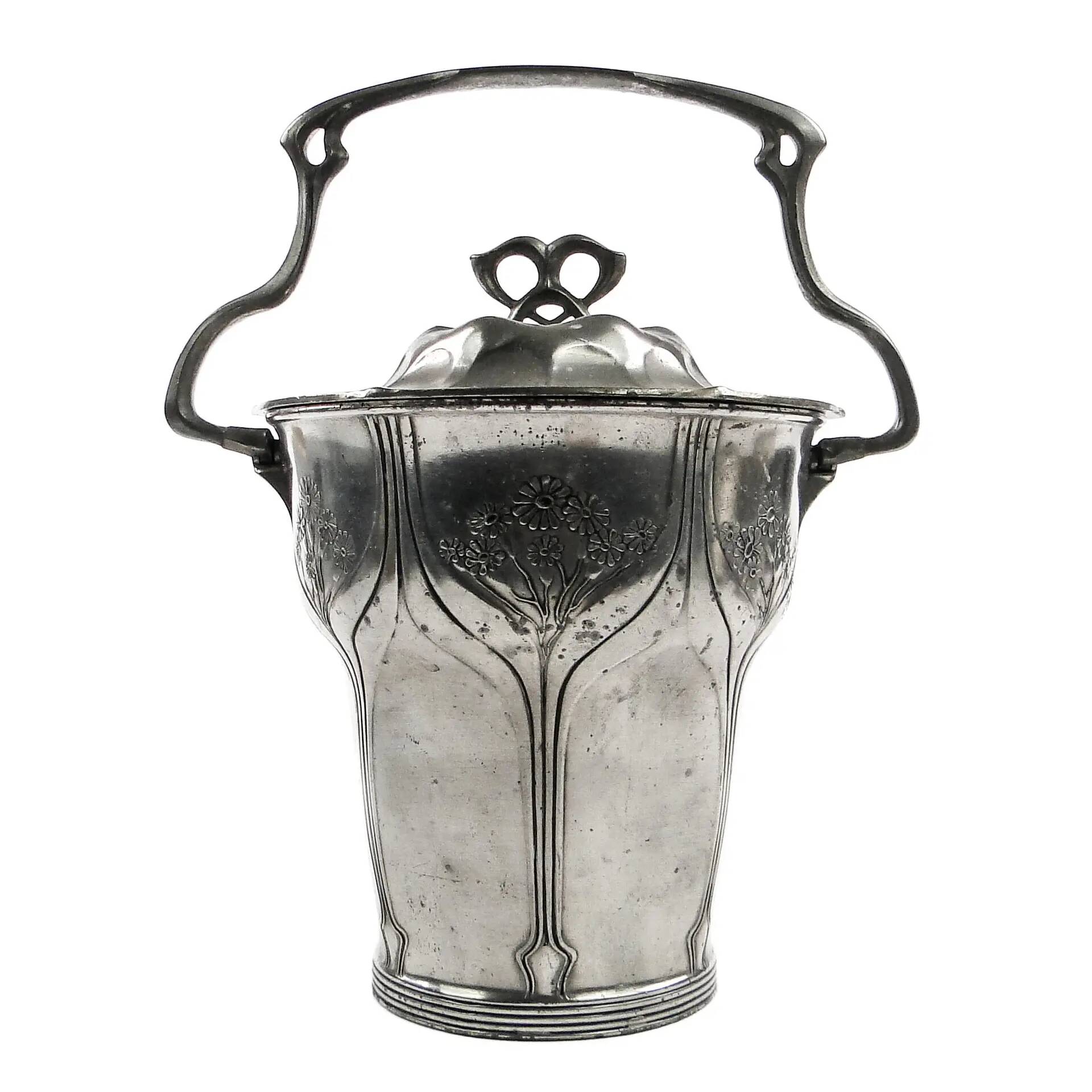 Art Nouveau tea caddy, silver-plated pewter, Orivit, Germany, early 20th century