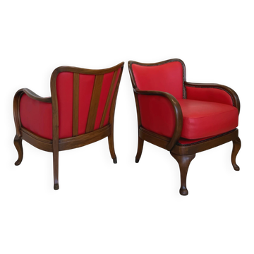 Paire de fauteuils rembourrés vintage dans le style Louis XV Revival, 1