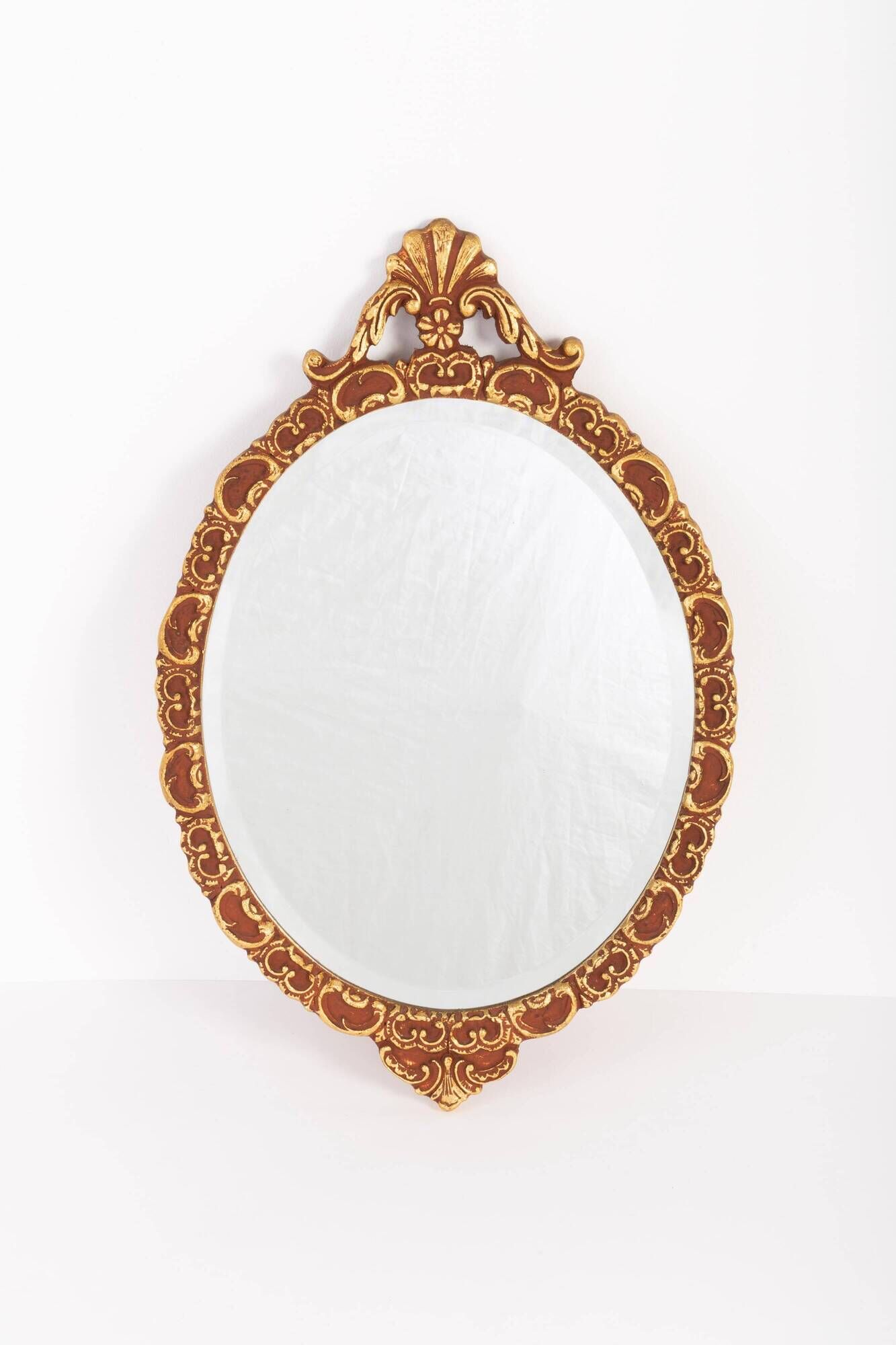 Vintage Italian mirror in gold and brown, gilded woodwork, 1960s.