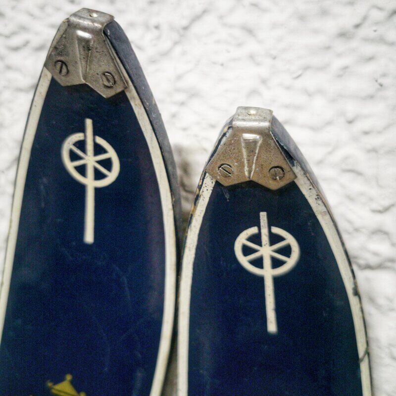 Pair of old wooden skis for children