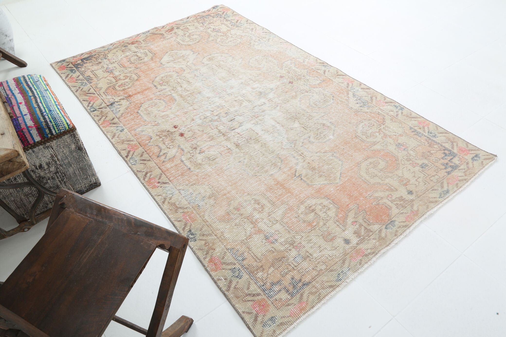 Soft Pastel Orange Wool Vintage Rug