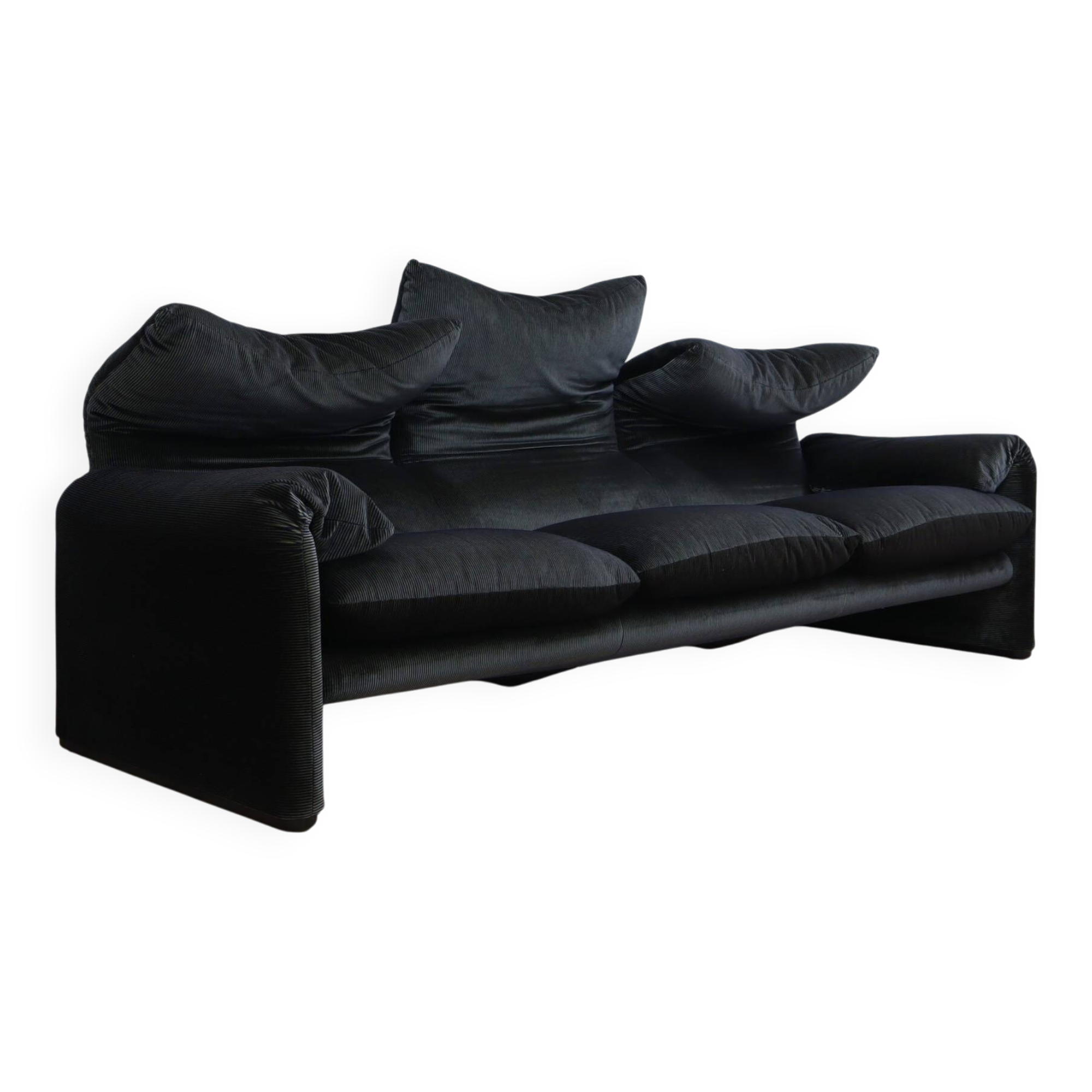 Vintage 1980s blue and green velvet Cassina Maralunga 3-Seater sofa