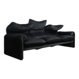 Vintage 1980s blue and green velvet Cassina Maralunga 3-Seater sofa