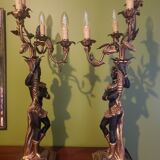 Paire de nubiens porte torchère en bois doré baroque