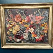 Original Still Life Oil on Canvas “Still Life with Flowers” by F. Wiegand