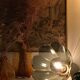 Vintage chandelier in smoked glass and gold metal